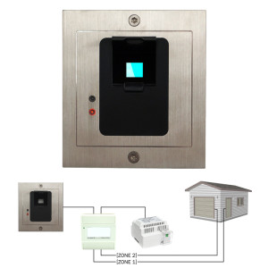 Unterputz - Fingerprint-Zutrittskontroller mit externer Schalteinheit | 2 Zonen + Netzteil | IP65