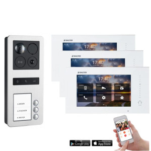 Balter ERA Türsprechanlage IP, WLAN, RFID, Aufputz, 2-Draht BUS für 3-Familienhaus, 3 x 7" Touchscreen-Monitor und Hauptstromverteiler
