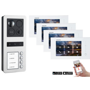 Balter ERA Türsprechanlage IP, WLAN, RFID, Aufputz, 2-Draht BUS für 4-Familienhaus, 4 x 7" Touchscreen-Monitor und Hauptstromverteiler