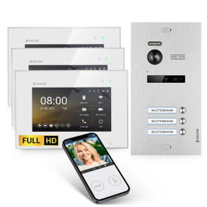 Balter EVO HD Video Türsprechanlage für 3 Familienhaus, 3 x Monitor, App, WLAN