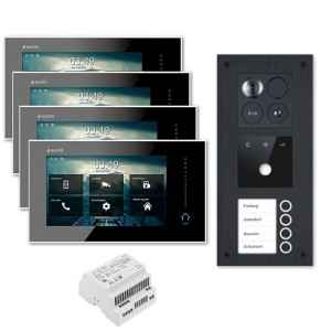 Balter ERA Türsprechanlage | WLAN | RFID | Fingerprint | 2-Draht BUS für 4-Familienhaus | 4 x 7" HD Touchscreen-Monitor | Hauptstromverteiler