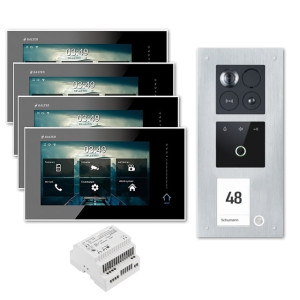 Balter ERA Türsprechanlage | WLAN | RFID | Fingerprint | 2-Draht BUS für 1-Familienhaus | 4 x 7" HD Touchscreen-Monitor | Hauptstromverteiler