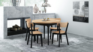 Stół okrągły rozkładany S75M  DĄB ARTISAN + krzesła  BLAK- 4 szt