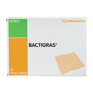 Smith & Nephew Bactigras Jałowy opatrunek z chlorheksydyną antybakteryjny rany przewlekłe ostre - 10x10cm, 10 szt.