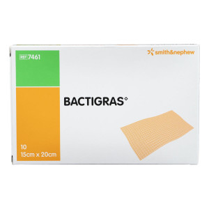 Smith & Nephew Bactigras Jałowy opatrunek z chlorheksydyną antybakteryjny rany przewlekłe ostre - 15x20cm, 10 szt.