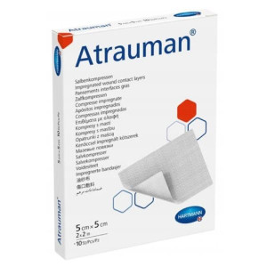 Hartmann Atrauman opatrunek z hydrofobowej siateczki tiulowej z maścią - 5x5cm, 10 szt.