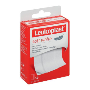 Leukoplast Soft White 6 cm x 10 cm, plastry z opatrunkiem do skóry wrażliwej - 10 szt.