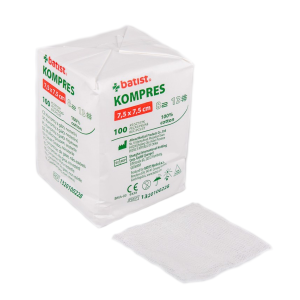 Batist Kompresy Gazowe niejałowe z gazy bawełnianej — 100 sztuk - 7,5,7,5cm 13n 8w