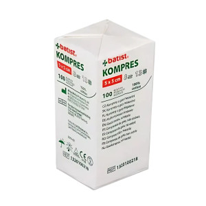 Batist Kompresy Gazowe niejałowe z gazy bawełnianej — 100 sztuk - 5x5cm 13n 8w