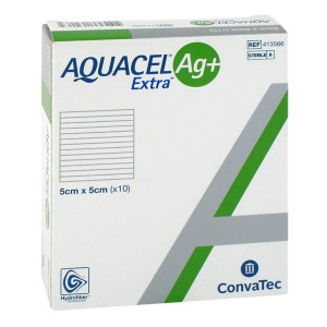 ConvaTec Aquacel Ag+ Extra, antybakteryjny opatrunek z jonami srebra - 5x5cm, 10 szt.