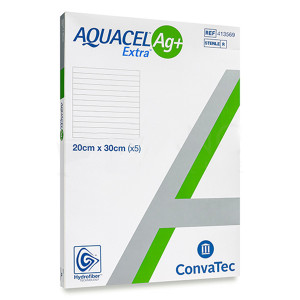 ConvaTec Aquacel Ag+ Extra, antybakteryjny opatrunek z jonami srebra - 20x30cm, 5 szt.