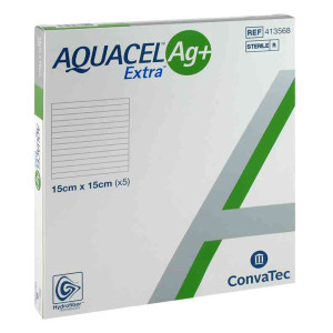 ConvaTec Aquacel Ag+ Extra, antybakteryjny opatrunek z jonami srebra - 15x15cm, 5 szt.
