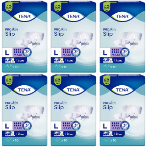 TENA Slip ProSkin Maxi, pieluchomajtki na rzepy rozmiar L - Zestaw 6 opakowań po 10 sztuk