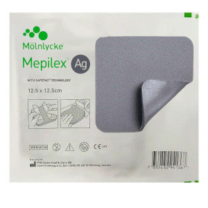 MOLNLYCKE MEPILEX AG opatrunek bakteriobójczy ze srebrem do ran oparzeń, stopy cukrzycowej, owrzodzeń, odleżyn. - 12.5x12.5cm, 1 szt.