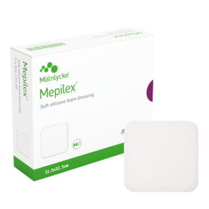 MOLNLYCKE MEPILEX opatrunek chłonny piankowy ran, oparzeń, stopy cukrzycowej, owrzodzeń, odleżyn - 12.5x12.5cm, 5 szt.