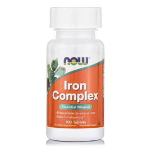 Now Iron Complex (Iron Bisglycinate 27 Mg, Dong-Quai, Raspberry, B12, Folic Acid) - Vegetarian 100 Tabs