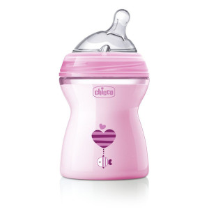 Chicco Μπιμπερό  Πλαστικό Nat.Feel 250Ml με Θηλή Σιλικόνης Μέτριας Ροής Ροζ