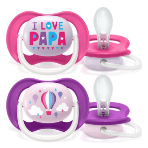Philips Avent Πιπίλα Σιλικόνης Ultra Air Papa Μωβ, 6-18 Μηνών, Κορίτσι(2 Τεμάχια)