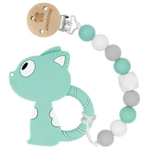 Kikka Boo Pacifier clip with silicone teether Mint Cat