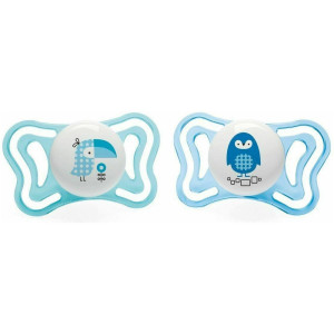 Chicco Πιπίλα PhysioForma Light Θηλή Σιλικόνης Σιελ με Θήκη Νυκτός Birds Blue 2-6m(2τμχ)