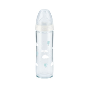 Nuk Μπιμπερό New Classic Glass 240Ml Θηλή Σιλικόνης 0-6 Μηνών Μεσαία Οπή  4008600223849