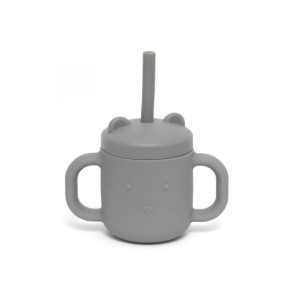 Petit Monkey Ποτήρι Σιλικόνης Με Καλαμάκι Και Λαβές Pewter Green