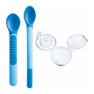 Mam Θερμοευαίσθητα Κουταλάκια Με Θηκή Heat Sensitive Spoons & Cover 6+ Μηνών Αγόρι (2Τμχ) 513B