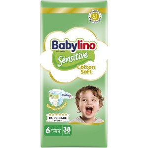 Βρεφική πάνα Babylino Sensitive Cotton Soft No6 13-18 Kg Value Pack 38 τμχ