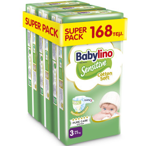Babylino Sensitive Πάνες No3 (4-9kg) Super Pack 168τμχ