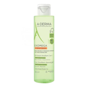 A-Derma Exomega Gel Lavant 2 en 1, μαλακτικό τζελ καθαρισμού 2 σε 1 για μαλλιά και σώμα για το ξηρό δέρμα με τάση ατοπίας 200ml