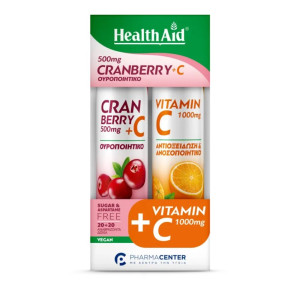 Health Aid Promo Pack Cranberry 500mg + Vitamin C, 20tabs & Vitamin C 1000mg, 20tabs