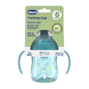 Chicco Training Cup Εκπαιδευτικό Μπιμπερό Σιλικόνης με Λαβές Τιρκουάζ για 6m+ 200ml