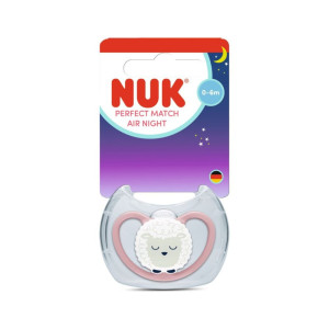Nuk Πιπίλα Σιλικόνης perfect Μatch Αir Νight Mε Θήκη 0-6m Pink Sheep