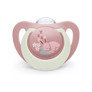 Nuk First Choice Πιπίλα Σιλικόνης Νυκτός με Θήκη για 6-18 μηνών Bunny