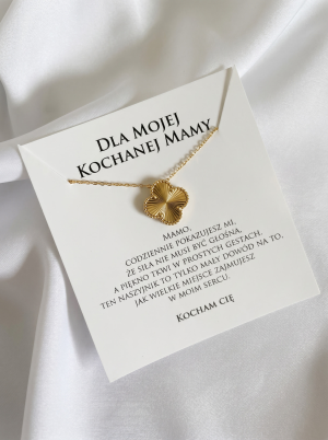 Naszyjnik damski z dedykacją na Dzień Mamy elegancka złota koniczynka ze stali szlachetnej