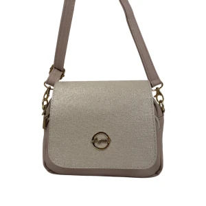 Beżowa torebka listonoszka z błyszczącą klapką