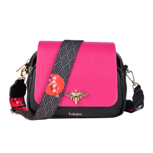 Torebka pszczółka listonoszka czarna z różową klapką