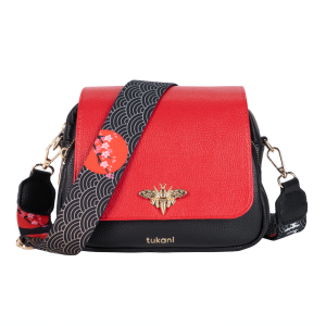 Torebka pszczółka listonoszka czarna z czerwoną klapką