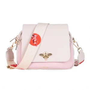 Torebka pszczółka listonoszka beżowa z jasnoróżową kieszenią