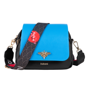 Torebka pszczółka listonoszka czarna z niebieską klapką