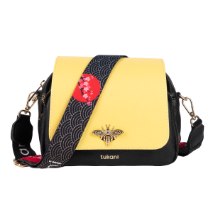 Torebka pszczółka listonoszka czarna z żółtą klapką