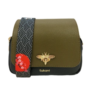 Torebka pszczółka listonoszka czarna z oliwkową klapką