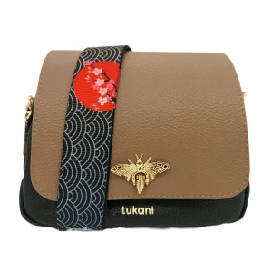 Torebka pszczółka listonoszka czarna z klapką taupe