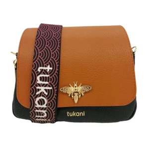 Torebka pszczółka listonoszka czarna z klapką camel