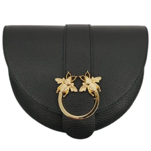 Torebka listonoszka pszczółka czarna skóra