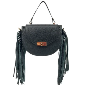 Torebka listonoszka kuferek z frędzlami czarny skóra