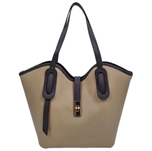 Torebka shopper duocolor beżowa skóra