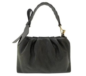 Elegancka czarna torebka z paskiem z kokardą ARCO skóra