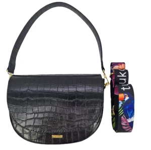Czarna torebka listonoszka croco