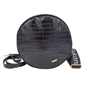 Czarna torebka okrągła croco